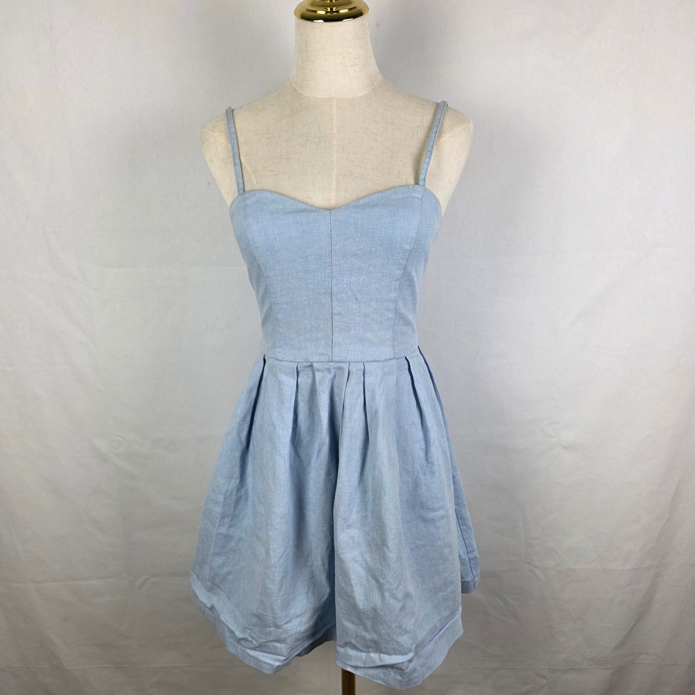 Aqua Womens Light Blue Cotton Blend Sweetheart Fit and Flare Mini Dress S